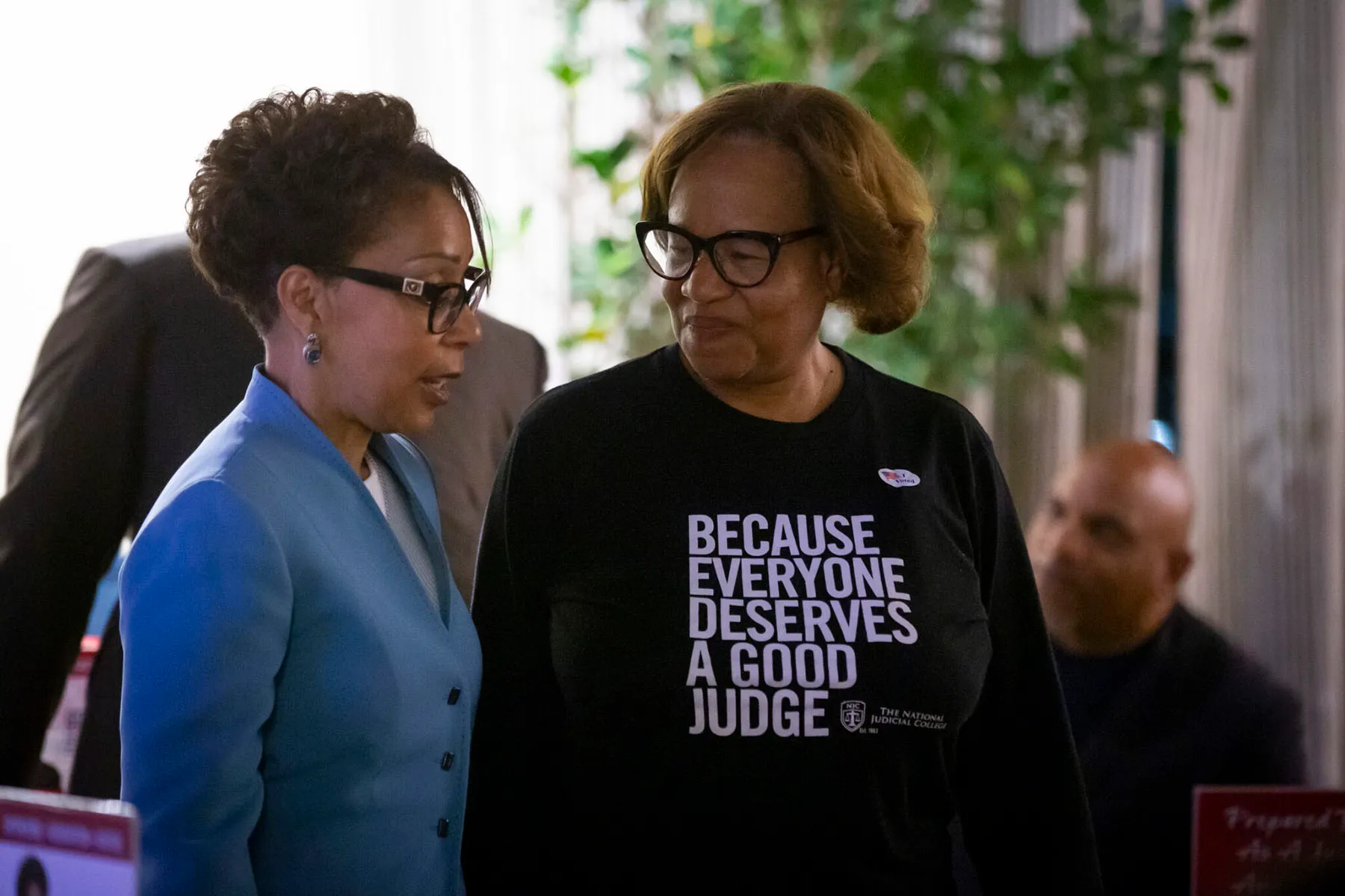 Diane Minnifield speaks with Judge Goodwine during her watch party in Lexington, Kentucky