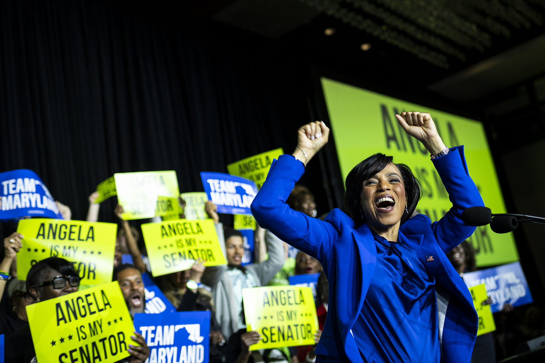 Senator-elect Angela Alsobrooks arrives on stage to speak during her Election Night party.