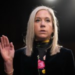 Amanda Zurawski is sworn in during a Senate Judiciary Committee hearing.