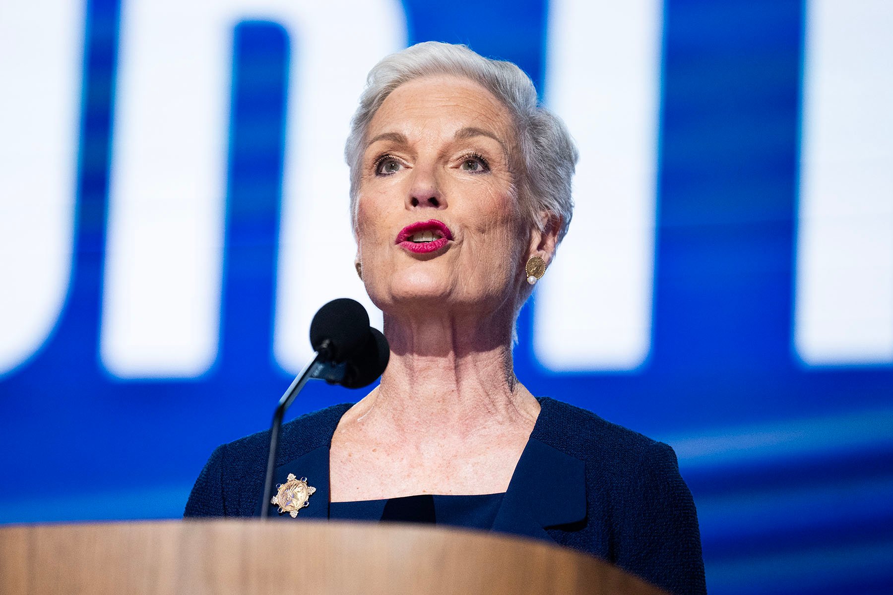 Cecile Richards, former president of Planned Parenthood, speaks on stage at the Democratic National Convention.