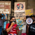 An activist speaks at an anti-fracking rally outside the City-County Building in downtown Pittsburgh.