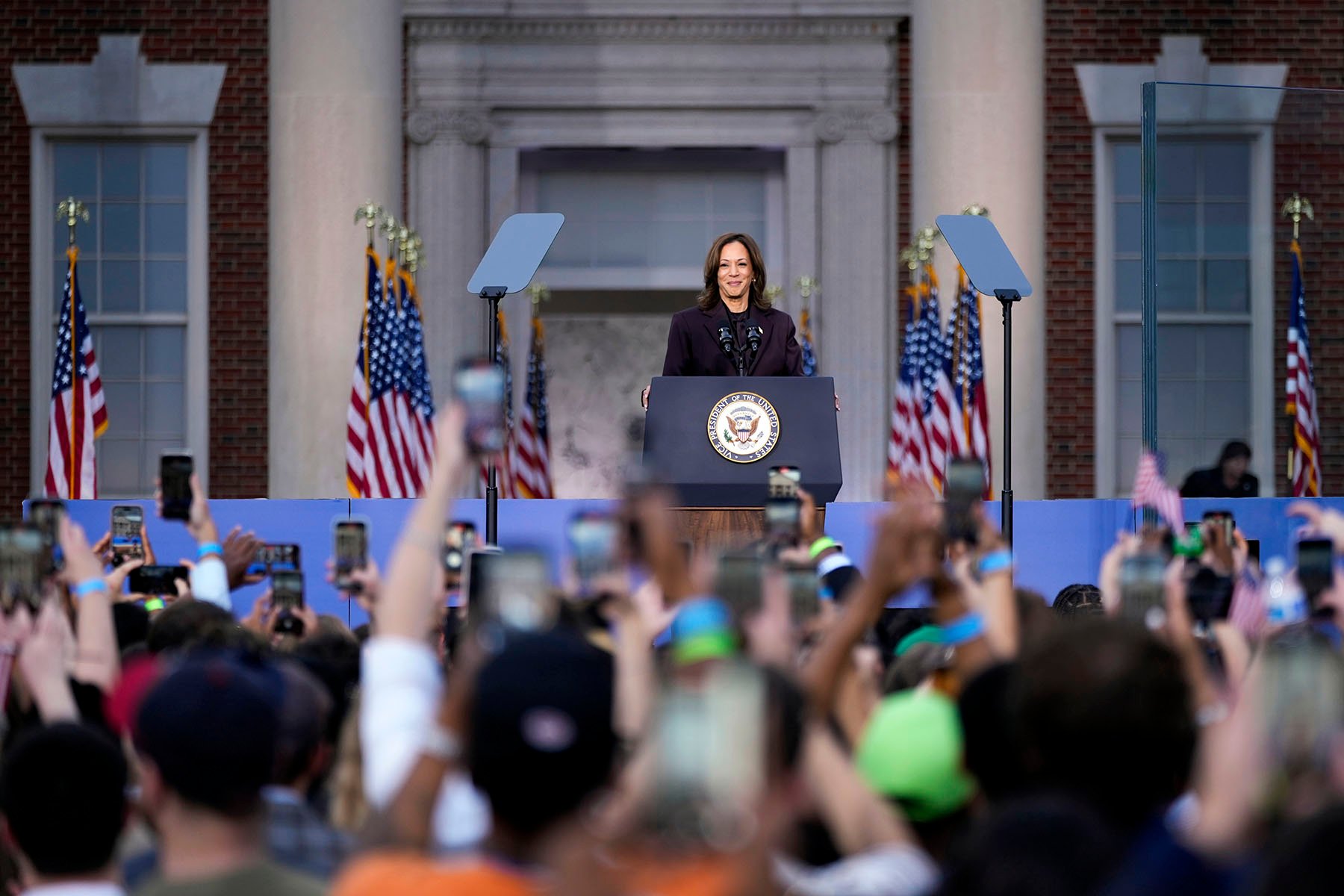 Vice President Kamala Harris delivers a concession speech for the 2024 presidential election on the campus of Howard University.