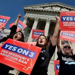 Amendment 3 supporters celebrate after the Missouri Supreme Court in Jefferson City, Missouri ruled that the amendment to protect abortion rights would stay on the November ballot.