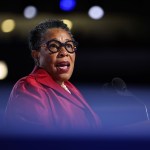 Marcia Fudge speaks on stage during the final day of the Democratic National Convention.