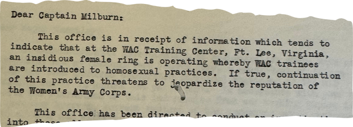 Once classified documents spell out the examples of “witch hunts” in the early 1950s with the Army’s Women’s Auxiliary Corps.