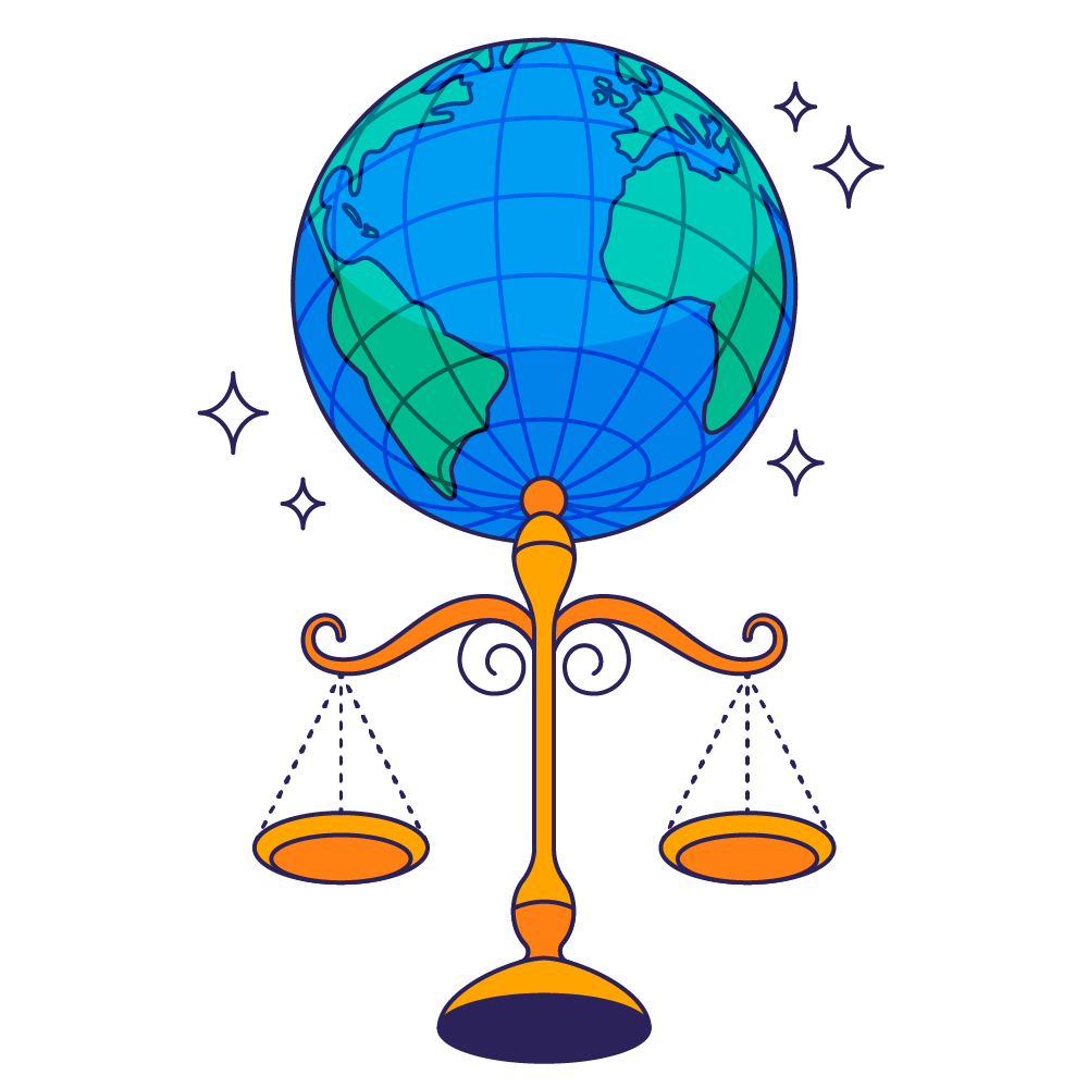 An illustration depicting a globe balancing on a scale.