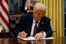 President Donald Trump signs executive orders in the Oval Office of the White House on January 20, 2025 in Washington, DC. Trump takes office for his second term as the 47th president of the United States.