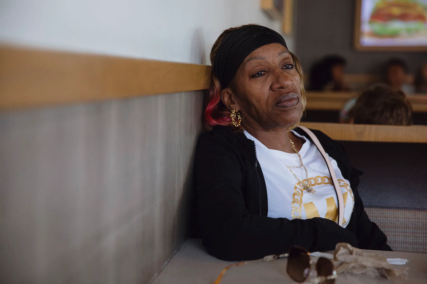 Rose Hayes tears up as she sits at the Habit Burger Grill in Hastings Ranch.