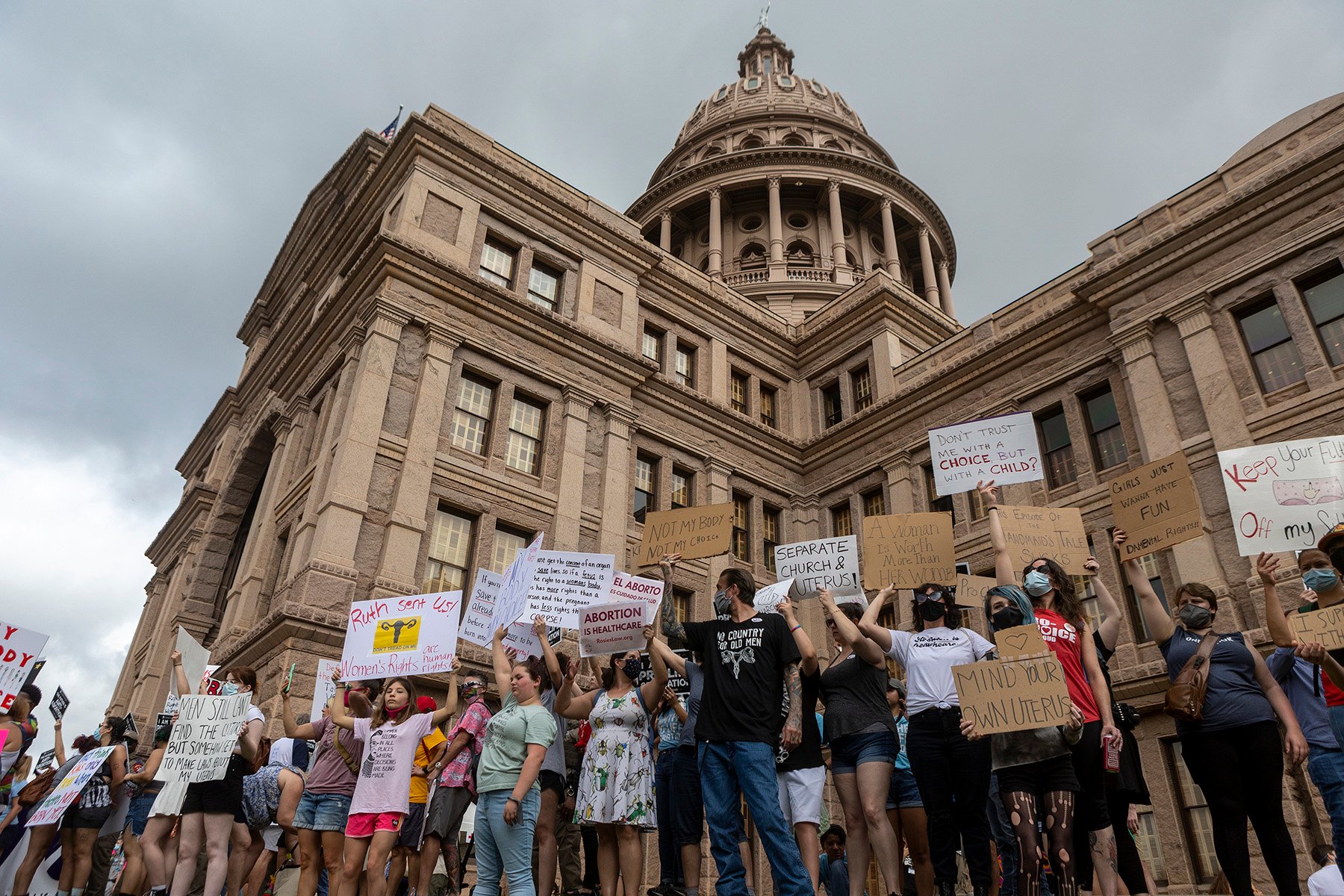 Abortion rights demonstrators rally in front of the Texas State Capitol in Austin, Texas.