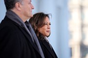 Vice President Kamala Harris waits for the arrival of Second lady Usha Vance and Vice President J.D. Vance for Inauguration ceremonies at the White House.