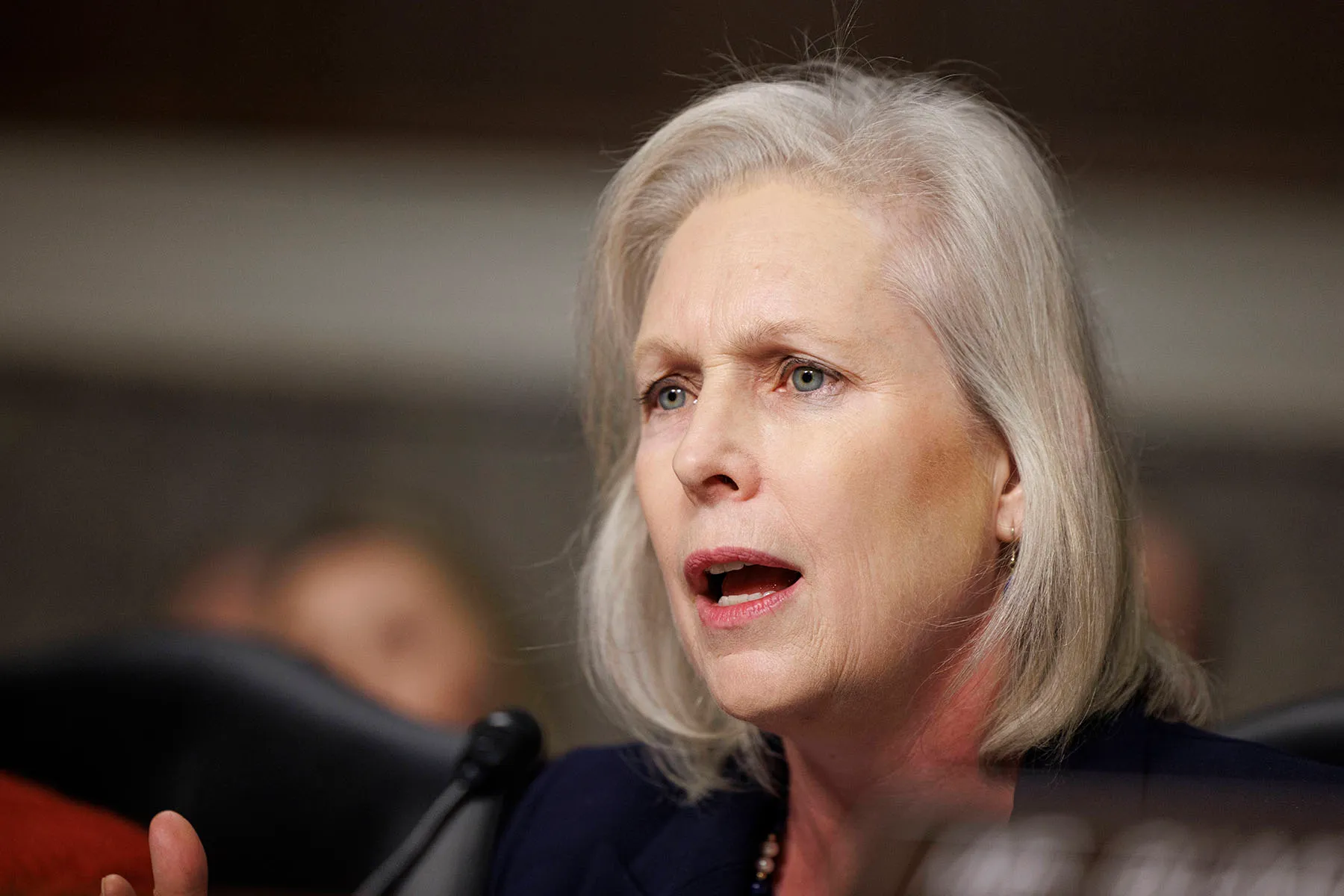 Senator Kirsten Gillibrand questions Pete Hegseth during Hegseth's confirmation hearing.