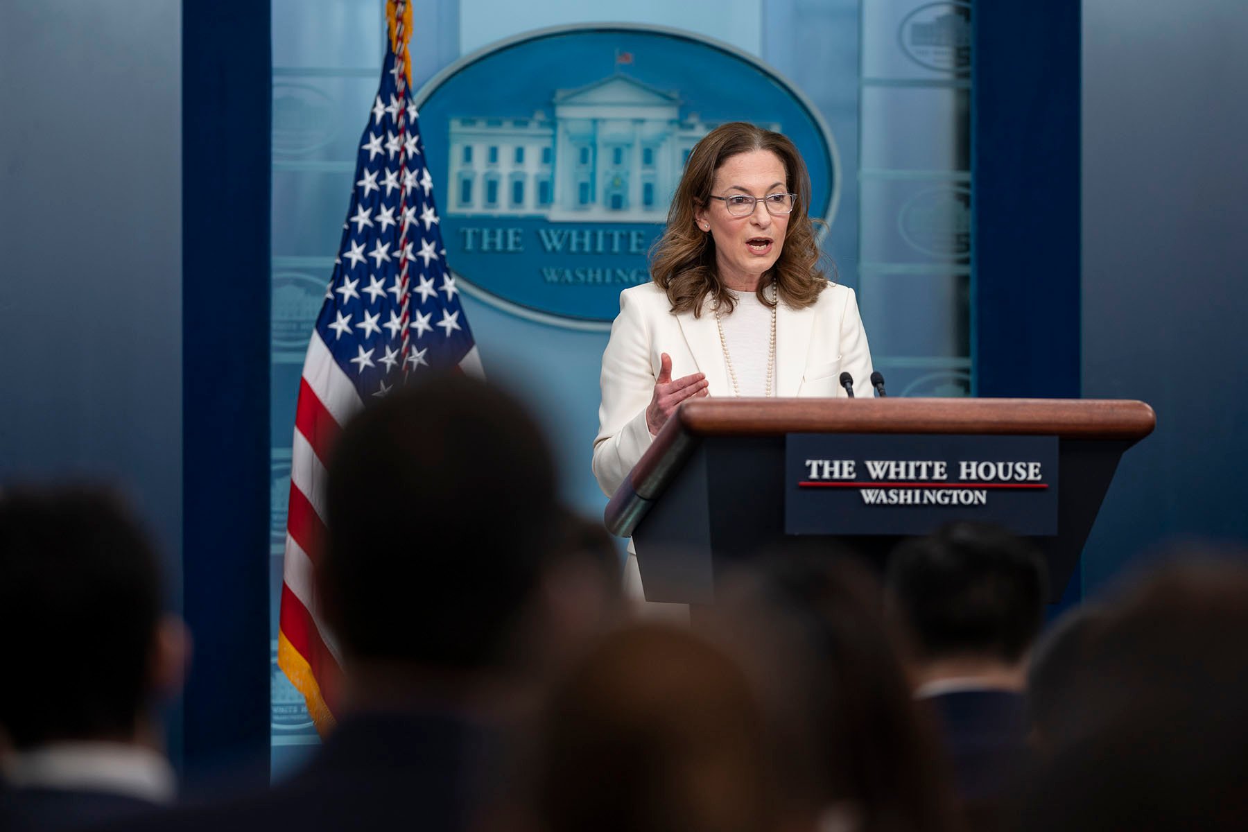 Director of White House Gender Policy Council Jennifer Klein speaks during a press briefing.