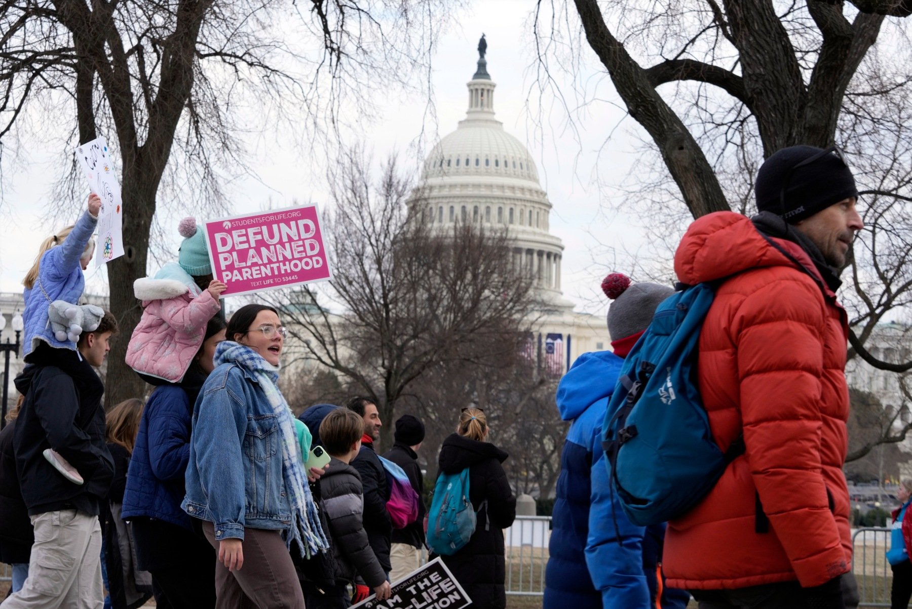 People participating in the annual March for Life, walk from the Washington Monument to the Supreme Court.