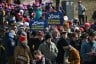 A group of anti-abortion rights activists hold signs and rally on the National Mall in Washington, DC.