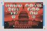 An illustration of the U.S. Capitol building on a red background, surrounded by circular portraits of Trump’s Cabinet nominees.