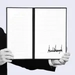 photo illustration of trump holding an Executive Order.