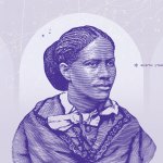 A purple illustrative image of Frances Ellen Watkins Harper.