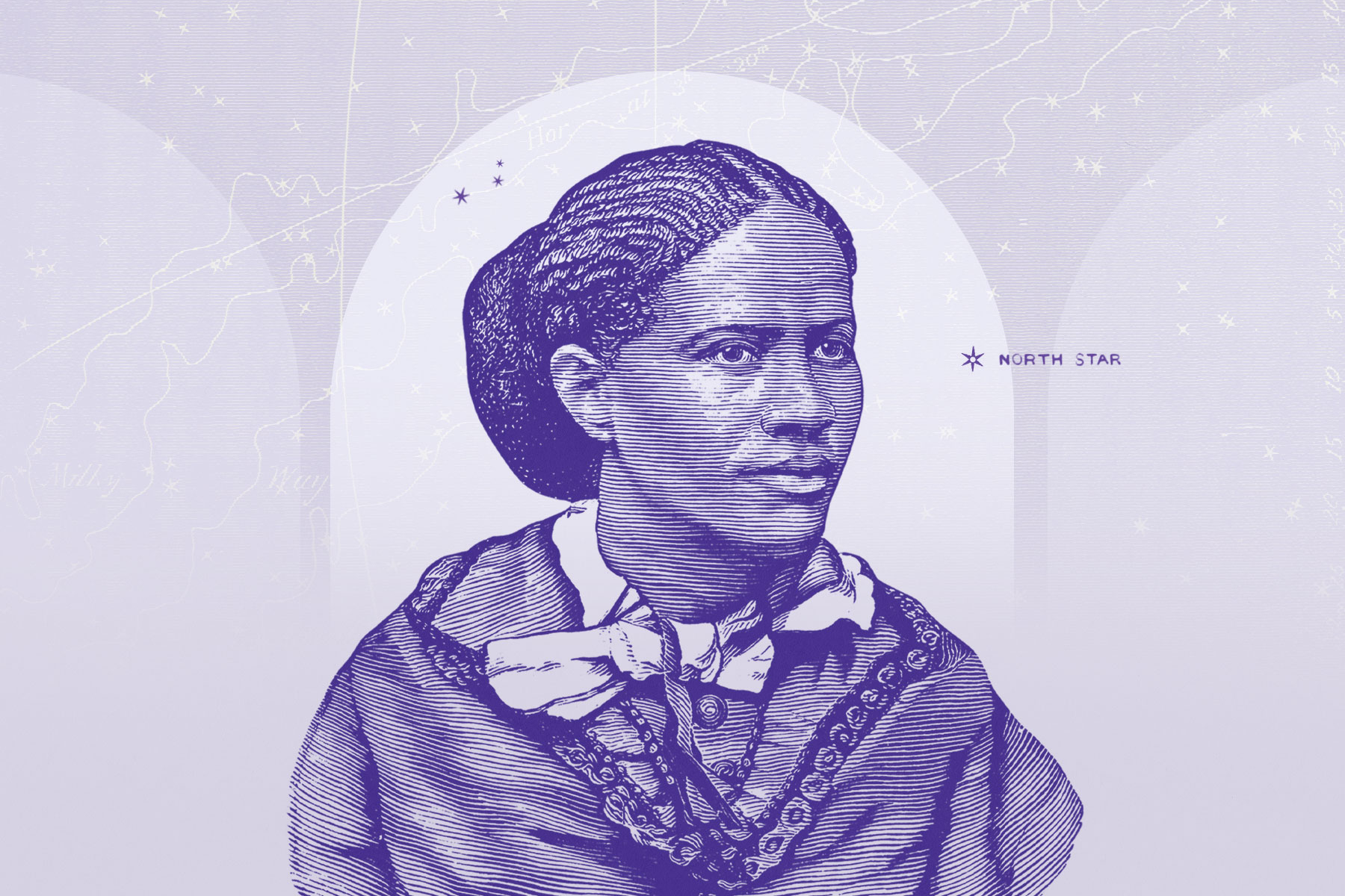 A purple illustrative image of Frances Ellen Watkins Harper.