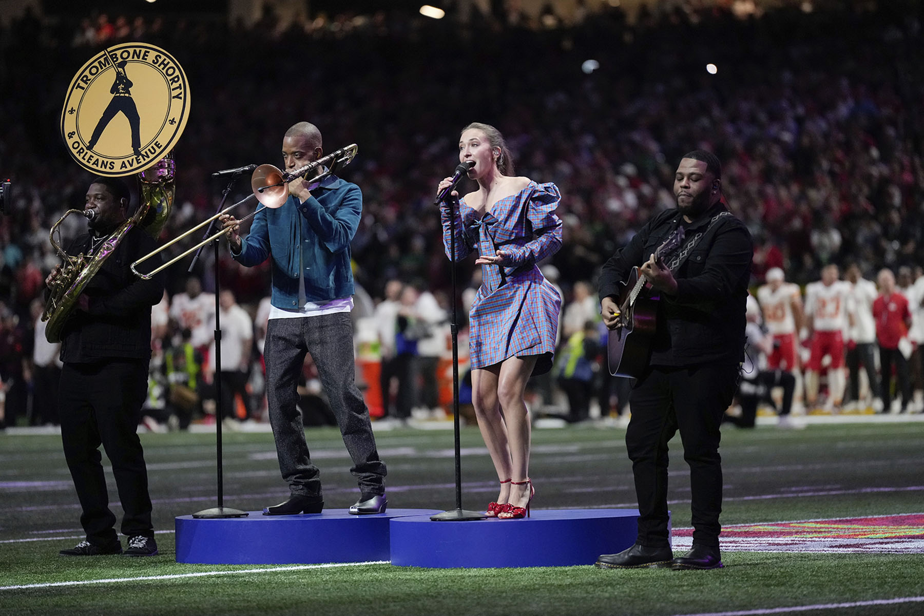 Lauren Daigle and Trombone Shorty perform "America The Beautiful" before the Super Bowl.