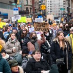 People attend a rally supporting transgender youth in New York City.