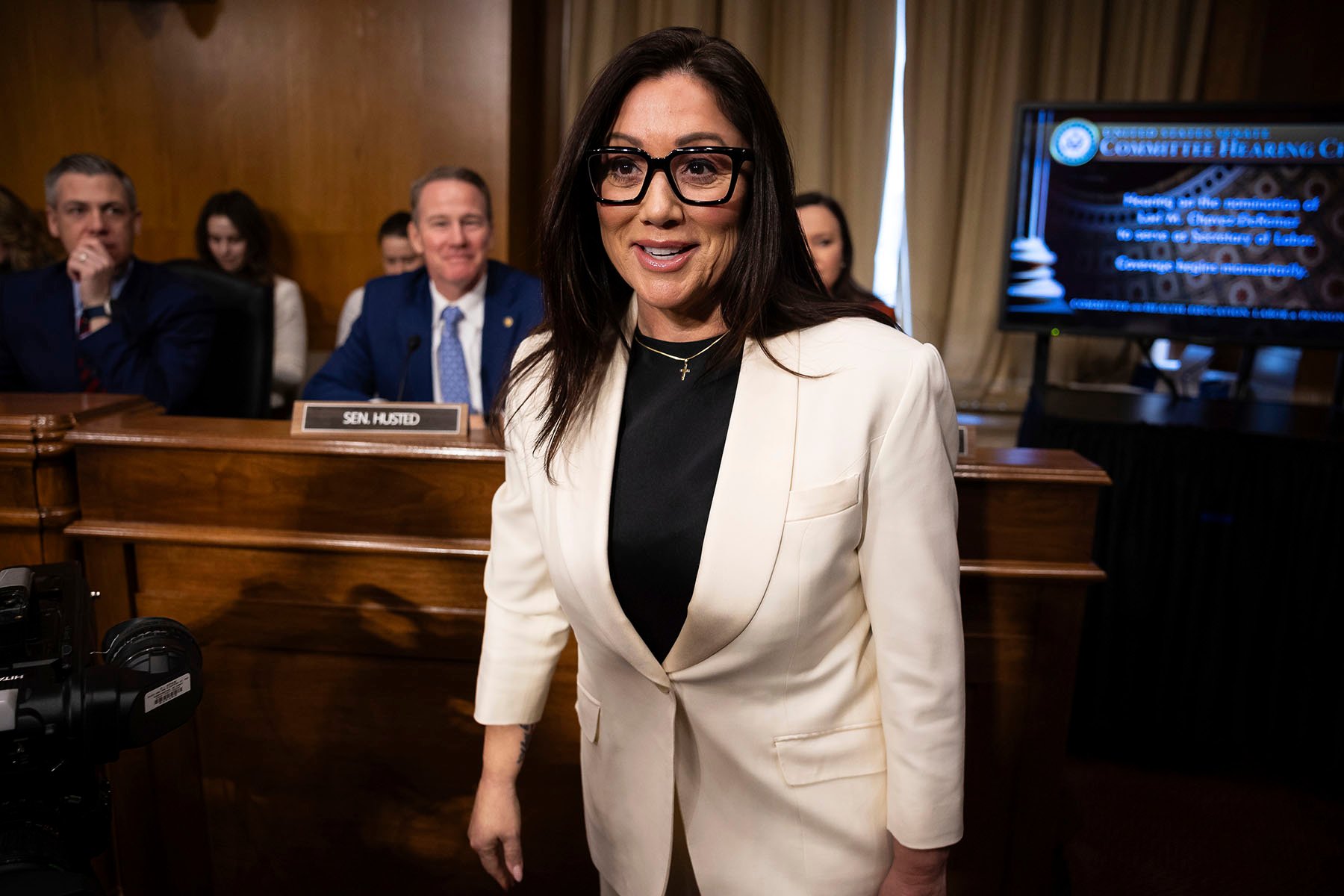 Lori Chavez-DeRemer arrives for her confirmation hearing on Capitol Hill.