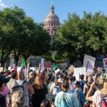 Abortion rights demonstrators gather near the State Capitol in Austin, Texas.