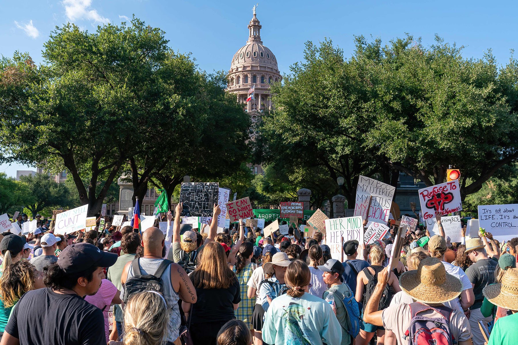 Abortion rights demonstrators gather near the State Capitol in Austin, Texas.