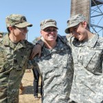 From left, U.S. Army Capt. Kristen Griest, Maj. Lisa Jaster and 1st Lt. Shaye Haver share a moment following Jaster's graduation from Ranger School.