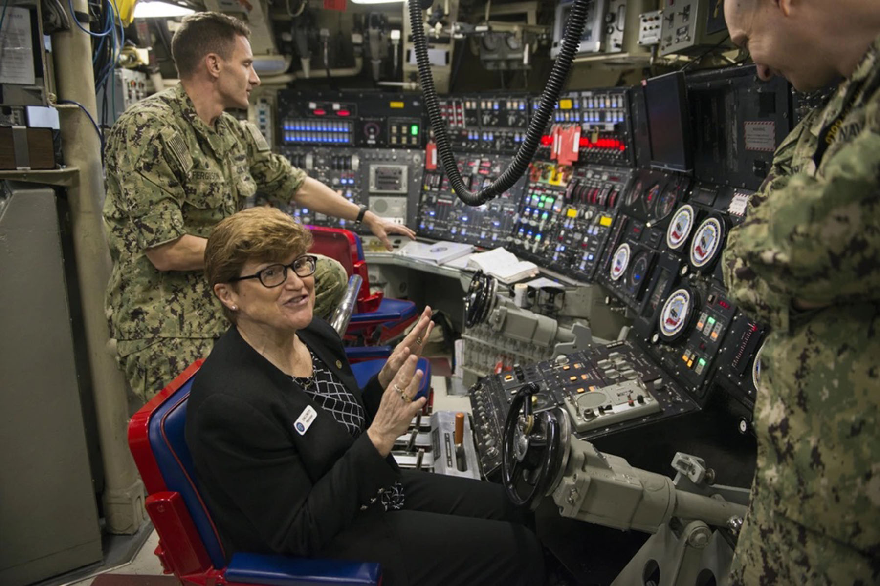 Retired Air Force Gen. Janet Wolfenbarger aboard the USS Pennsylvania as part of the committee’s yearly visits to military assets and bases.