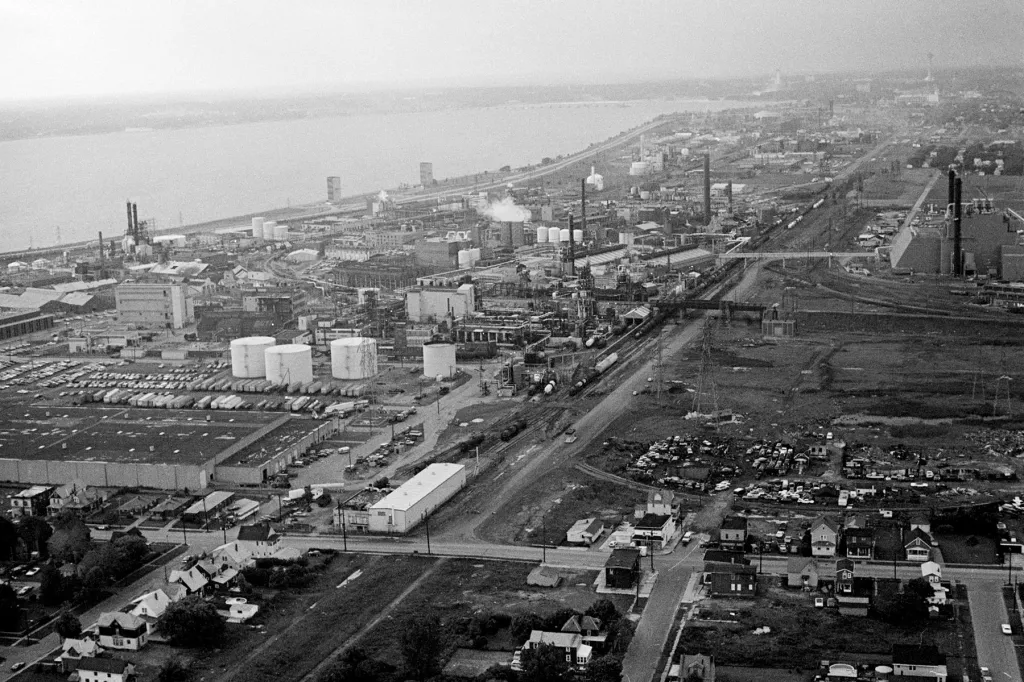 An aerial view of the Hooker Chemical plant in Niagara Falls, New York, where toxic waste was dumped into the Love Canal decades earlier.