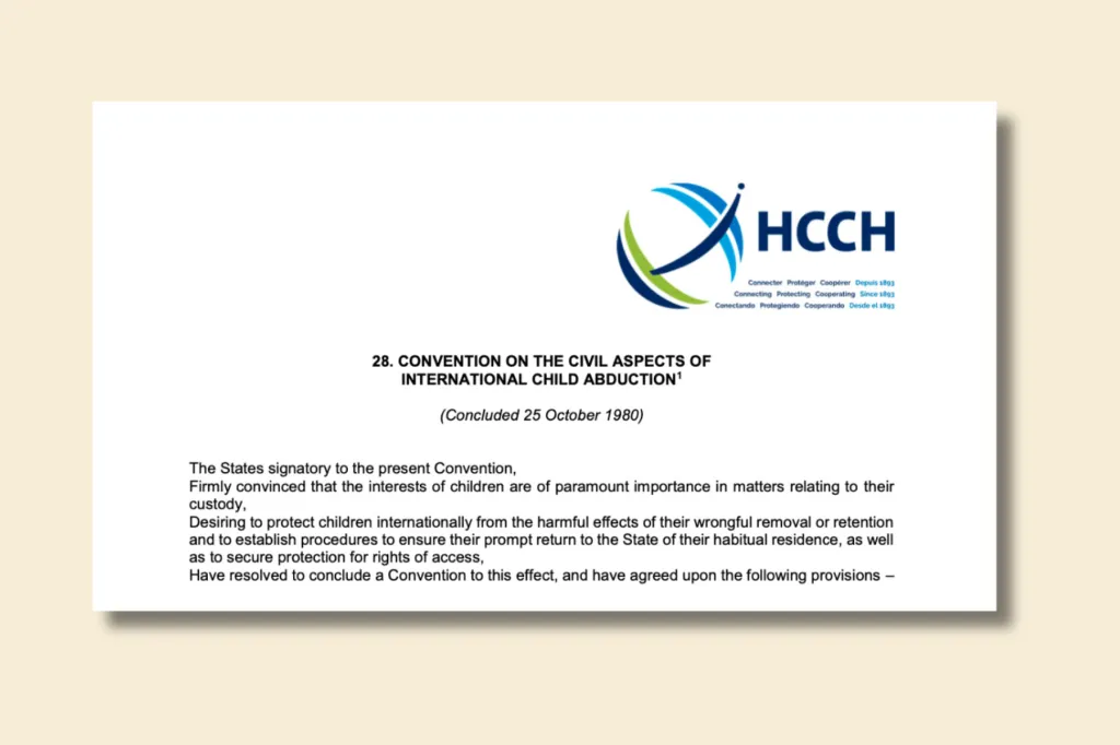 A document header displaying the logo of the Hague Conference on Private International Law and the title of the Convention on the Civil Aspects of International Child Abduction.