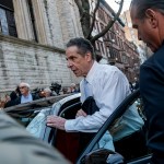 Former New York Gov. Andrew Cuomo is photographed getting in a car outside the West Side Institutional Synagogue.