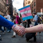 People march through Manhattan on Trans Day of Visibility on March 31, 2025 in New York City.
