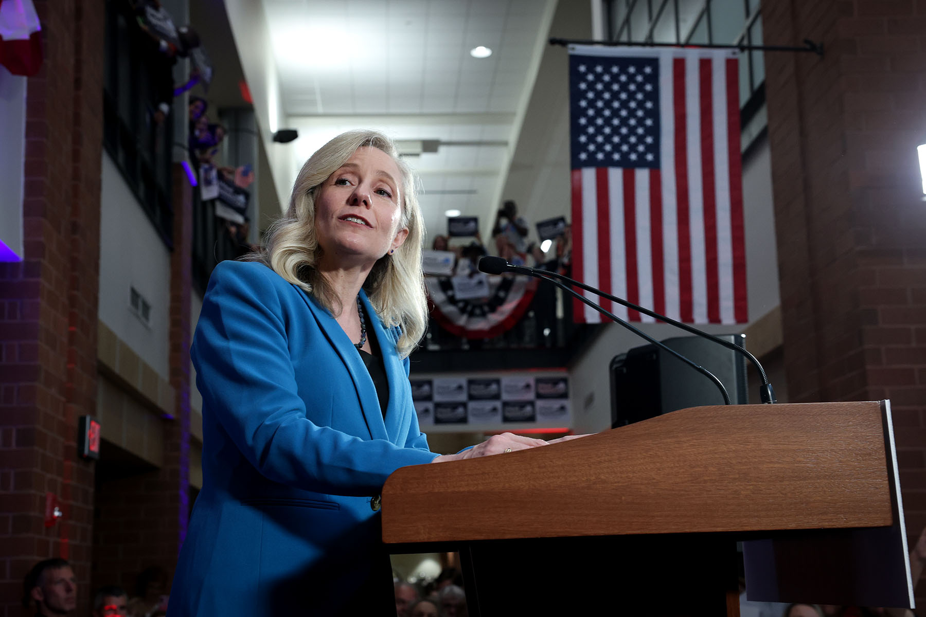 Virginia Democratic gubernatorial candidate, former Rep. Abigail Spanberger speaks to supporters during a rally at her alma mater.