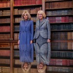 France's first lady Brigitte Macron and Britain's Queen Camilla pose for a picture at the French Ambassador's Residence in London.