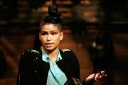 Cassie Ventura speaks at a studio in New York City, in February 2012.