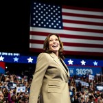Former Vice President Kamala Harris walks out into a packed rally in Glendale, Arizona.