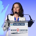 Wisconsin Lt. Gov. Sara Rodriguez speaks onstage at a podium.