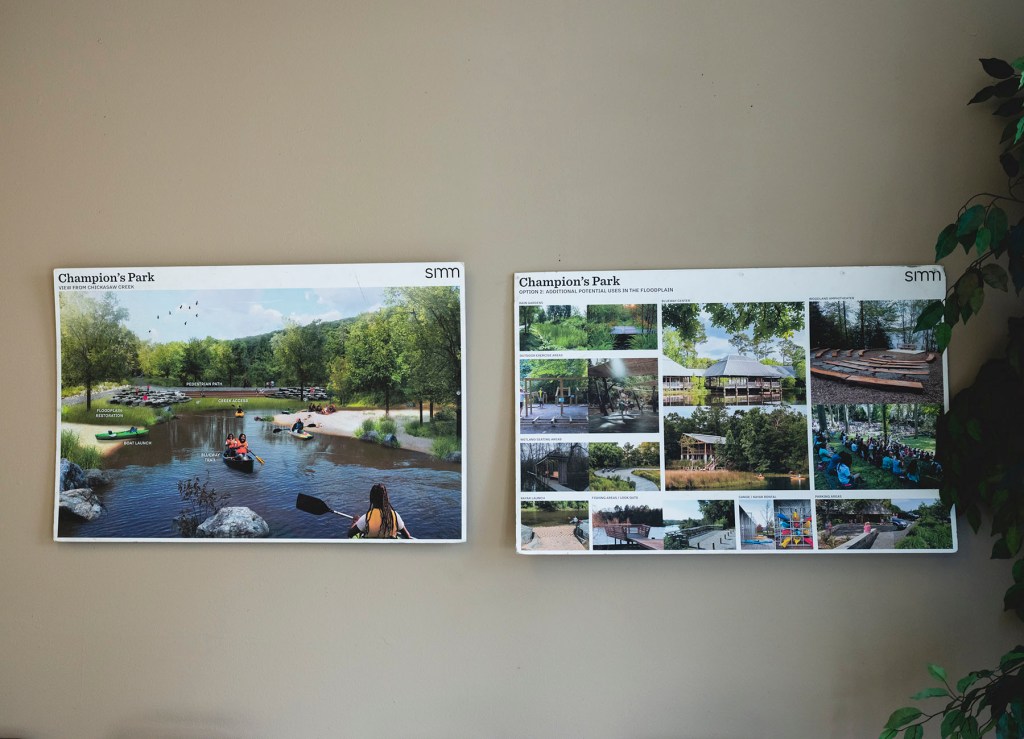 Mockups of a proposed park in Carletta Davis' campaign headquarters