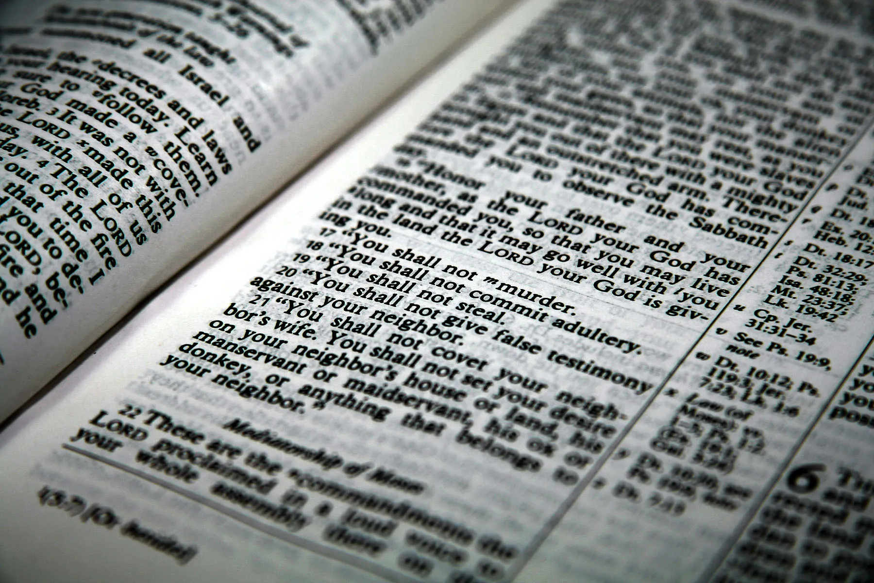 A closeup of the 10 Commandments from the bible.