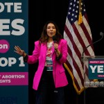 Planned Parenthood Affiliates of California President and CEO Jodi Hicks urges voters to turn out and vote YES on Proposition 1 at a rally at Long Beach City College in Long Beach.
