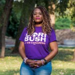 Former Rep. Cori Bush poses for a portrait during a canvassing event in University City, Missouri.