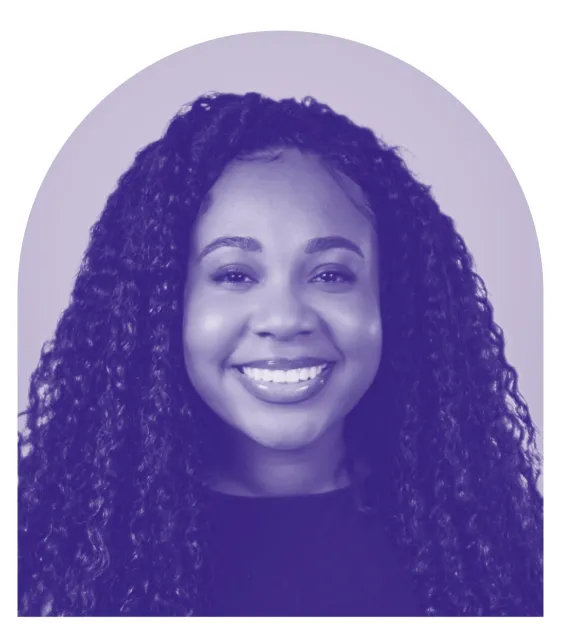 A purple-toned headshot image of Jerica Deck.