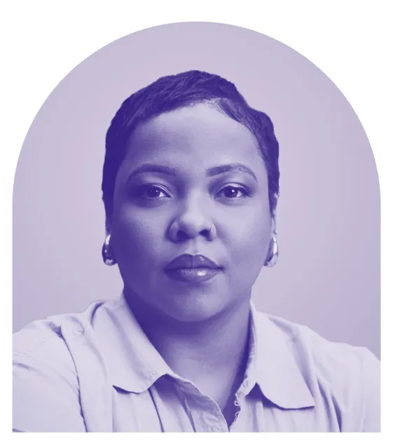 A purple-toned headshot image of Kristina Ousley.
