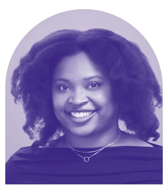 A purple-toned headshot image of Leah Proctor-Ford.