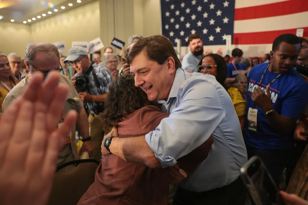 Troy Jackson greets people after being selected by the Maine Democratic Party to be their choice as the Senate nominee.