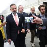 Rep. Cory Mills, a Florida Republican, talks to reporters at the Capitol on August 22, 2026.