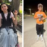 A photo of Lily using a wheelchair (left) and Dylan wearing a baseball uniform.