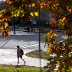 Cornell University students walks through campus in Ithaca, New York